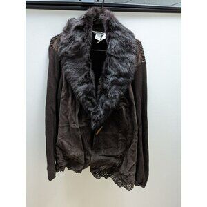 Nygard Collection Black/Brown Leather Front Sweater Cardigan